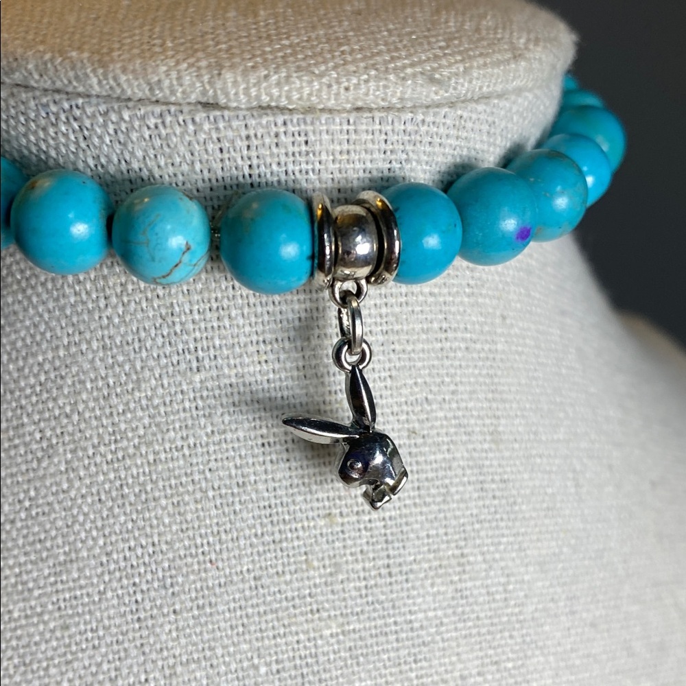 Turquoise Beaded Bracelet with Silver Charm